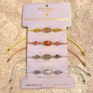 Brand New Eye Candy 24K Gold Plated Brass Gemstone Adjustable Bracelet Set